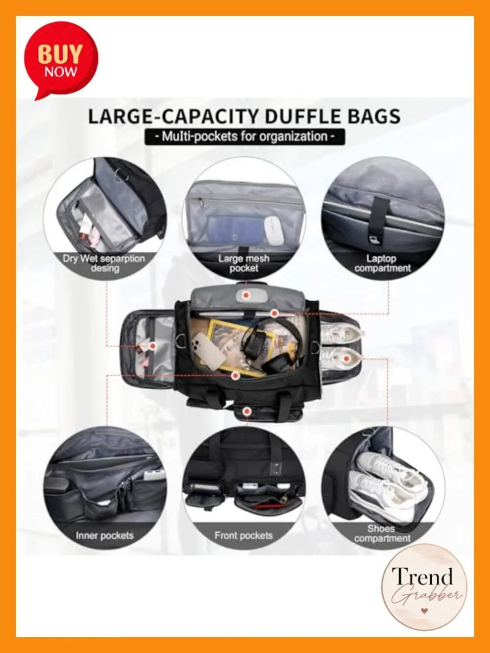 Convertible 45L Nylon Duffel Backpack Gym Travel Bag with Shoe Compartment